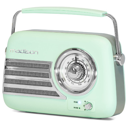 radio fm portabil nostalgia 15w cu functie bluetooth/aux - verde - imagine 6